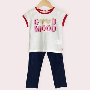 NWT Billieblush matching set heart‎ ringer t-shirt and navy pants size 3 years